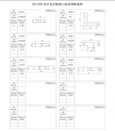 JH-DM鋁木復(fù)合隔熱門窗系列斷面圖