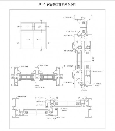 JH85 隔熱推拉窗系列斷面圖