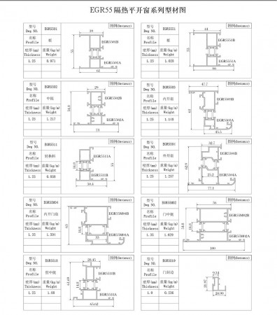 EGR55 隔熱平開窗系列型材圖