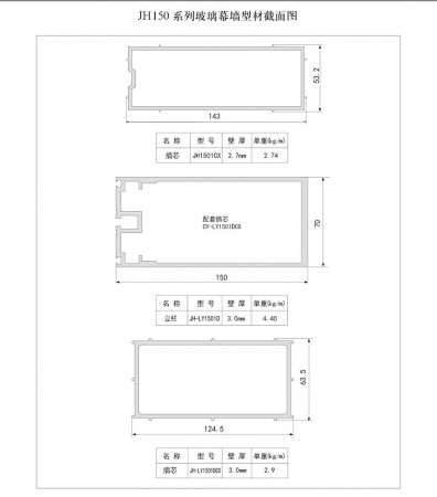 JH150系列玻璃幕墻型材截面圖