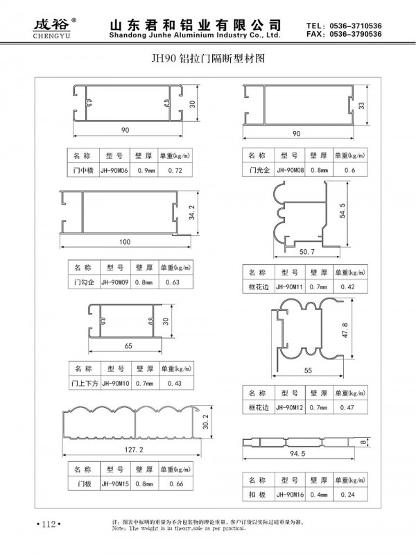 JH90 鋁拉門隔斷型材圖