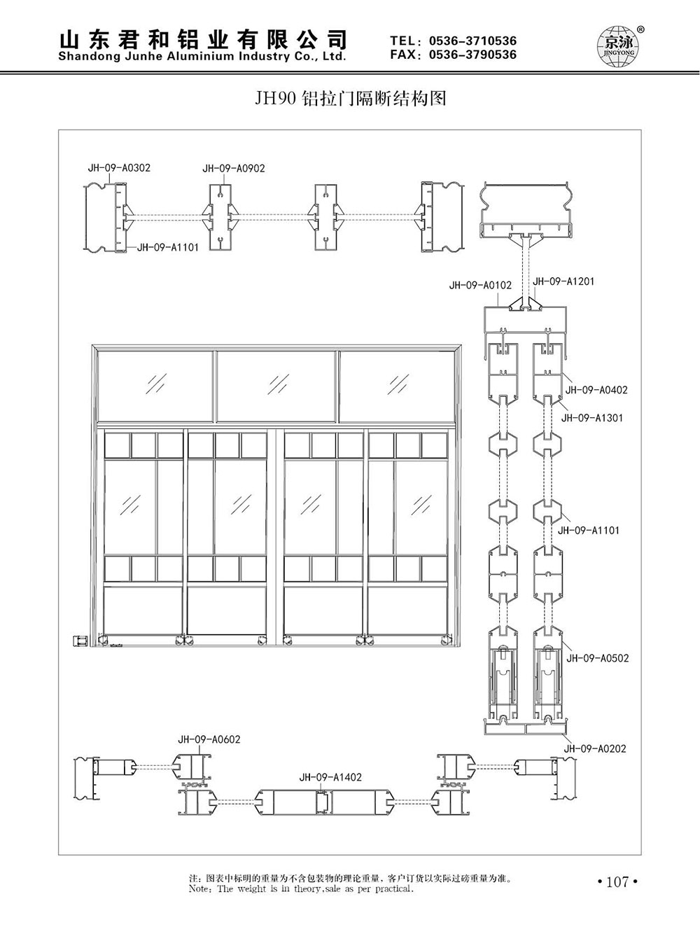 JH90 鋁拉門隔斷型材圖